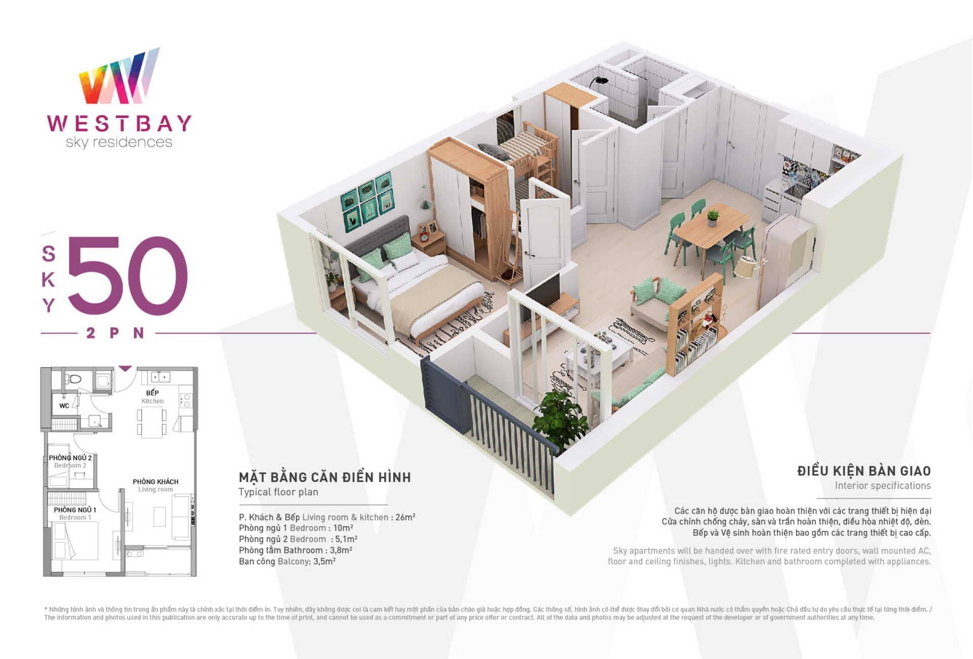 Layout căn hộ Westbay 50m2