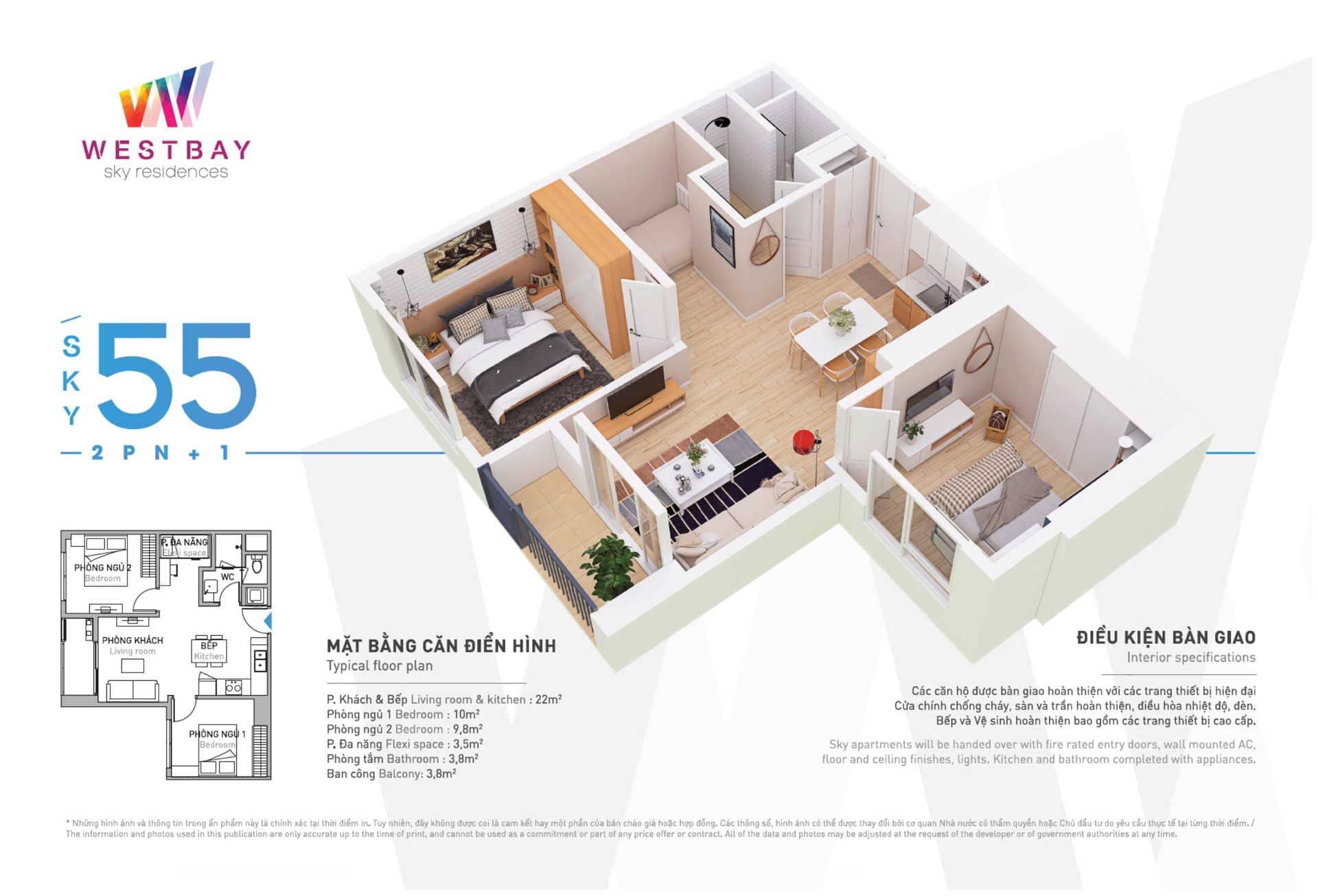 Layout căn hộ Westbay 55m2