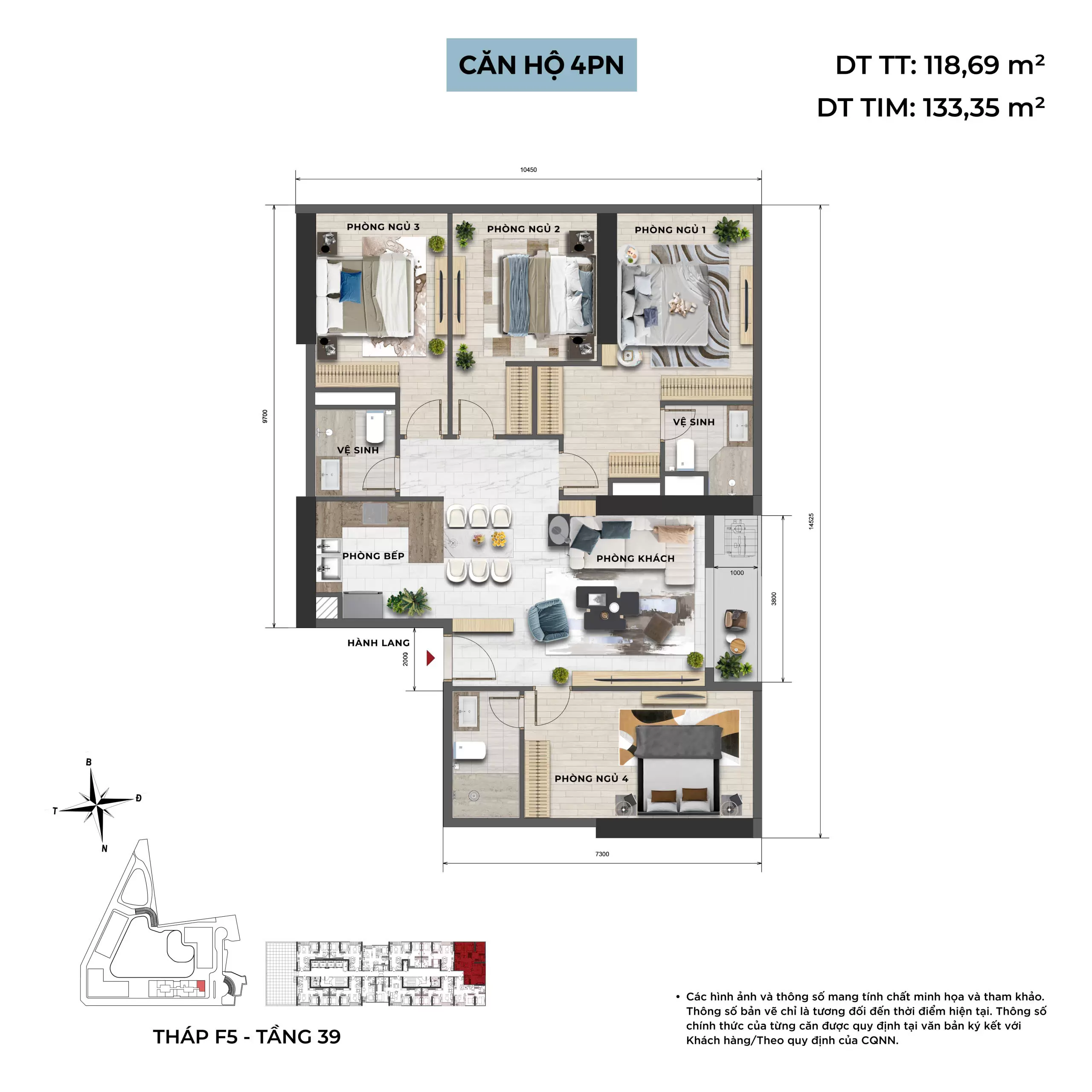 Layout căn 4pn tòa F5 Sun Feliza
