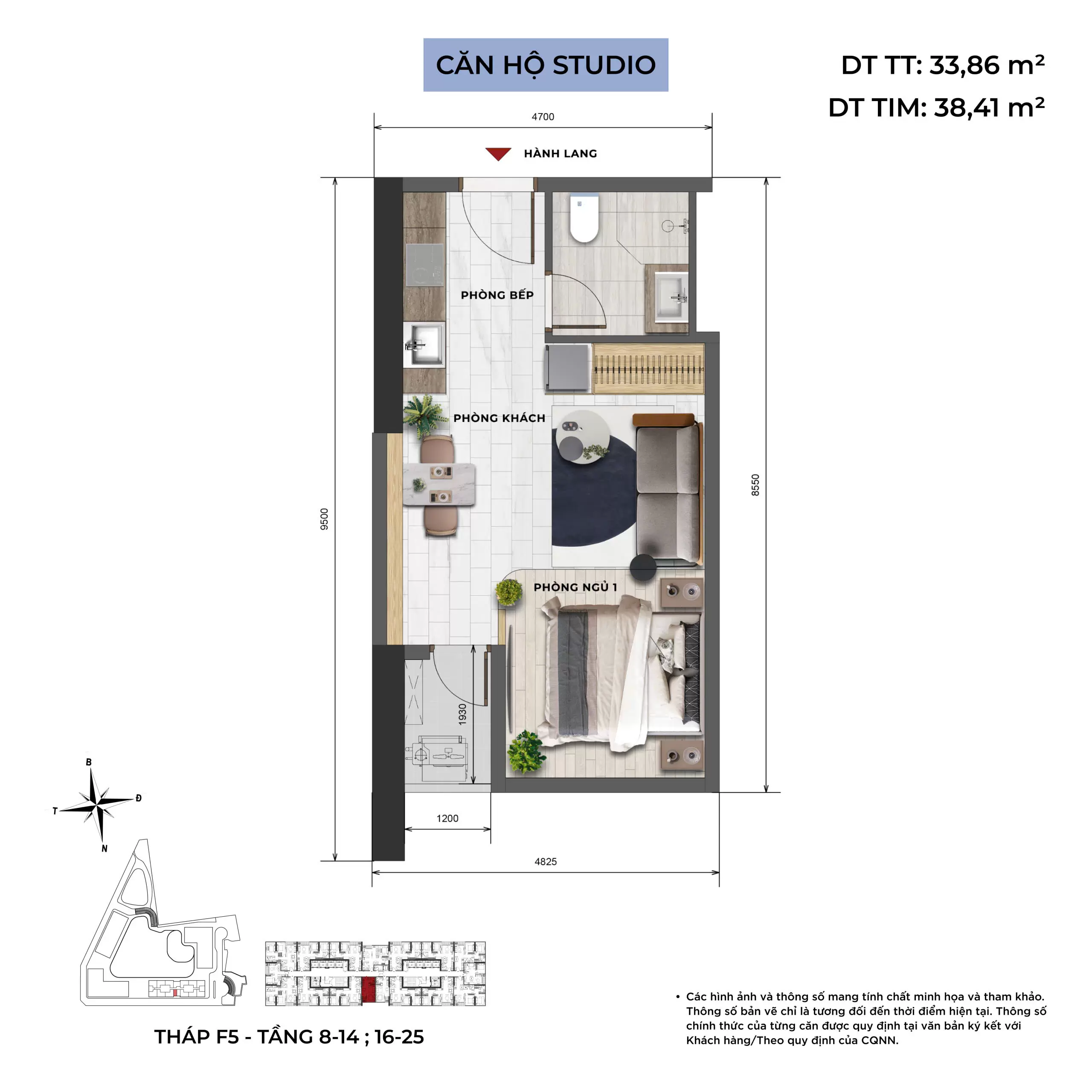 Layout căn studio tòa F5 Sun Feliza